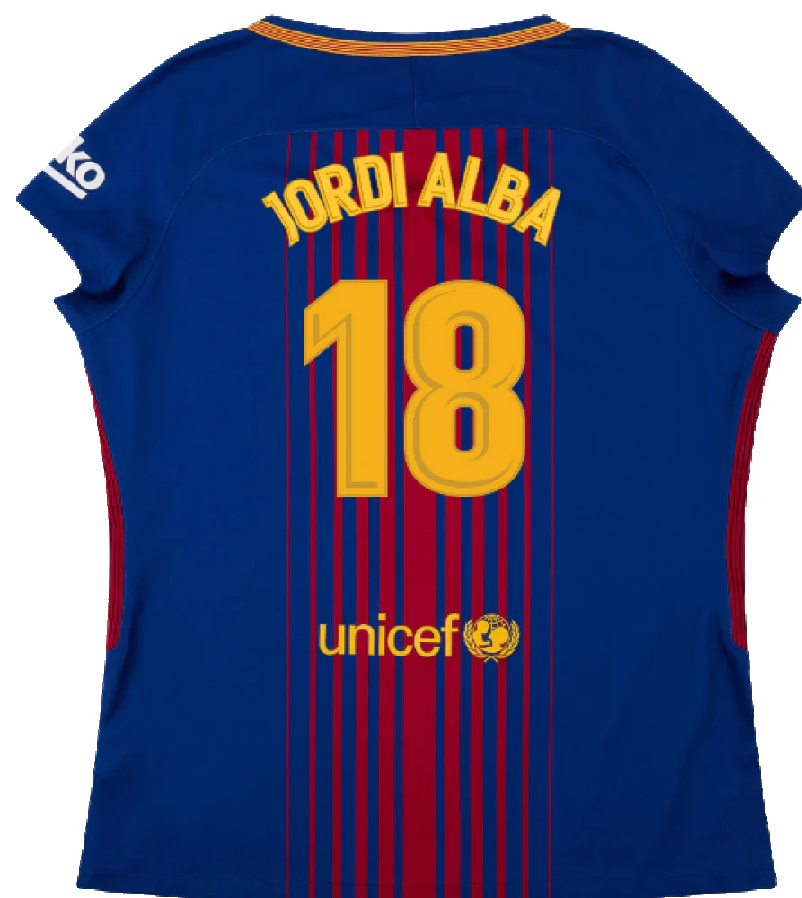 Barcelona 2017-18 Home Shirt (Womens) (M) (Mint) (Jordi Alba 18) - Image 2