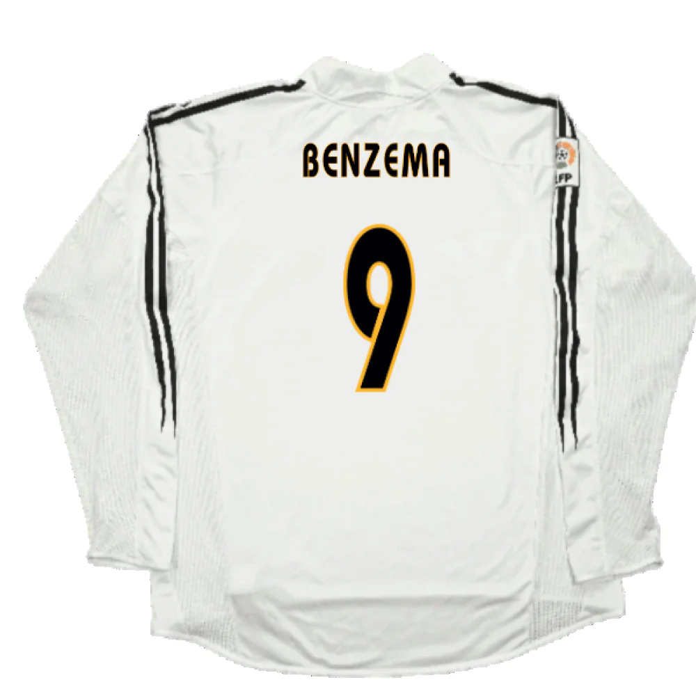 Real Madrid 2003-04 Home Long Sleeve Shirt (M) (Mint) (Benzema 9) - Image 2