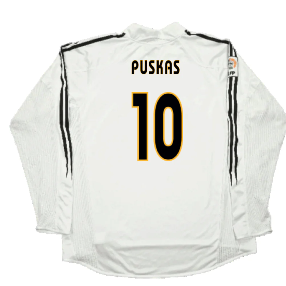 Real Madrid 2003-04 Home Long Sleeve Shirt (M) (Mint) (Puskas 10) - Image 2