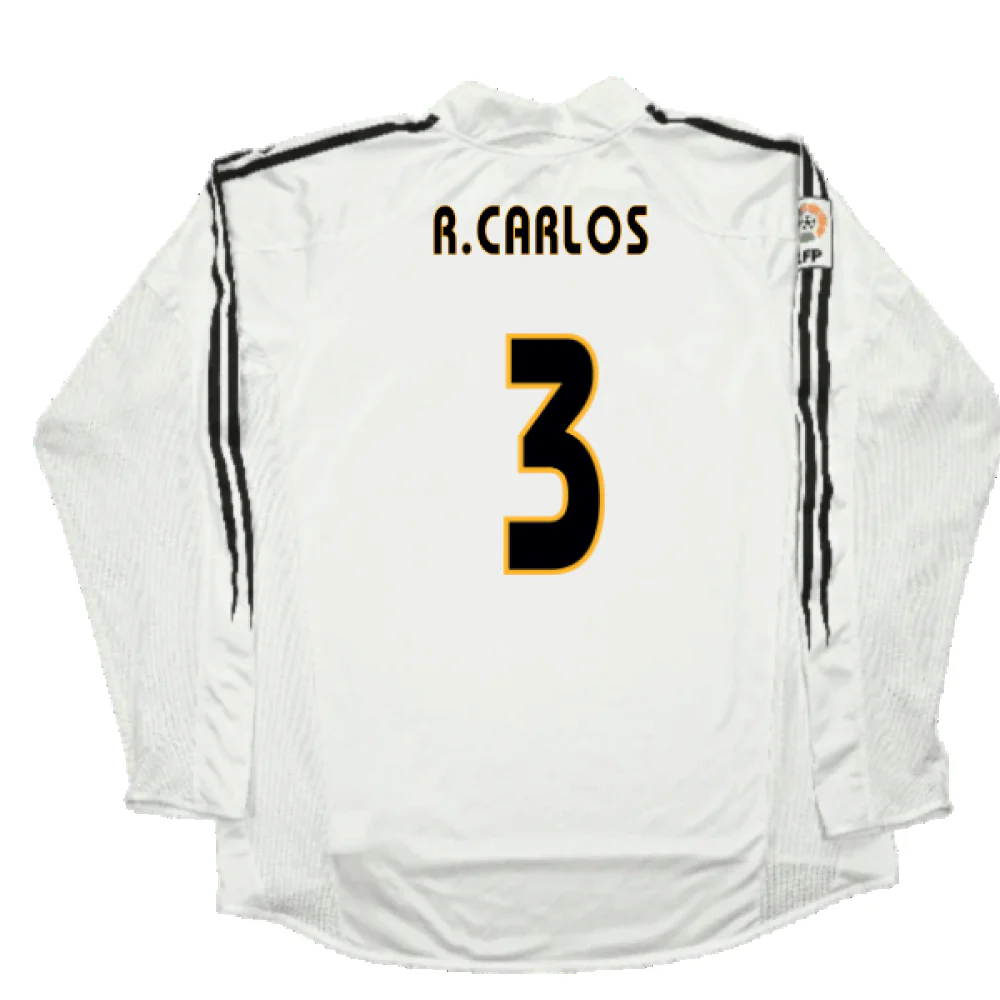 Real Madrid 2003-04 Home Long Sleeve Shirt (M) (Mint) (R.Carlos 3) - Image 2